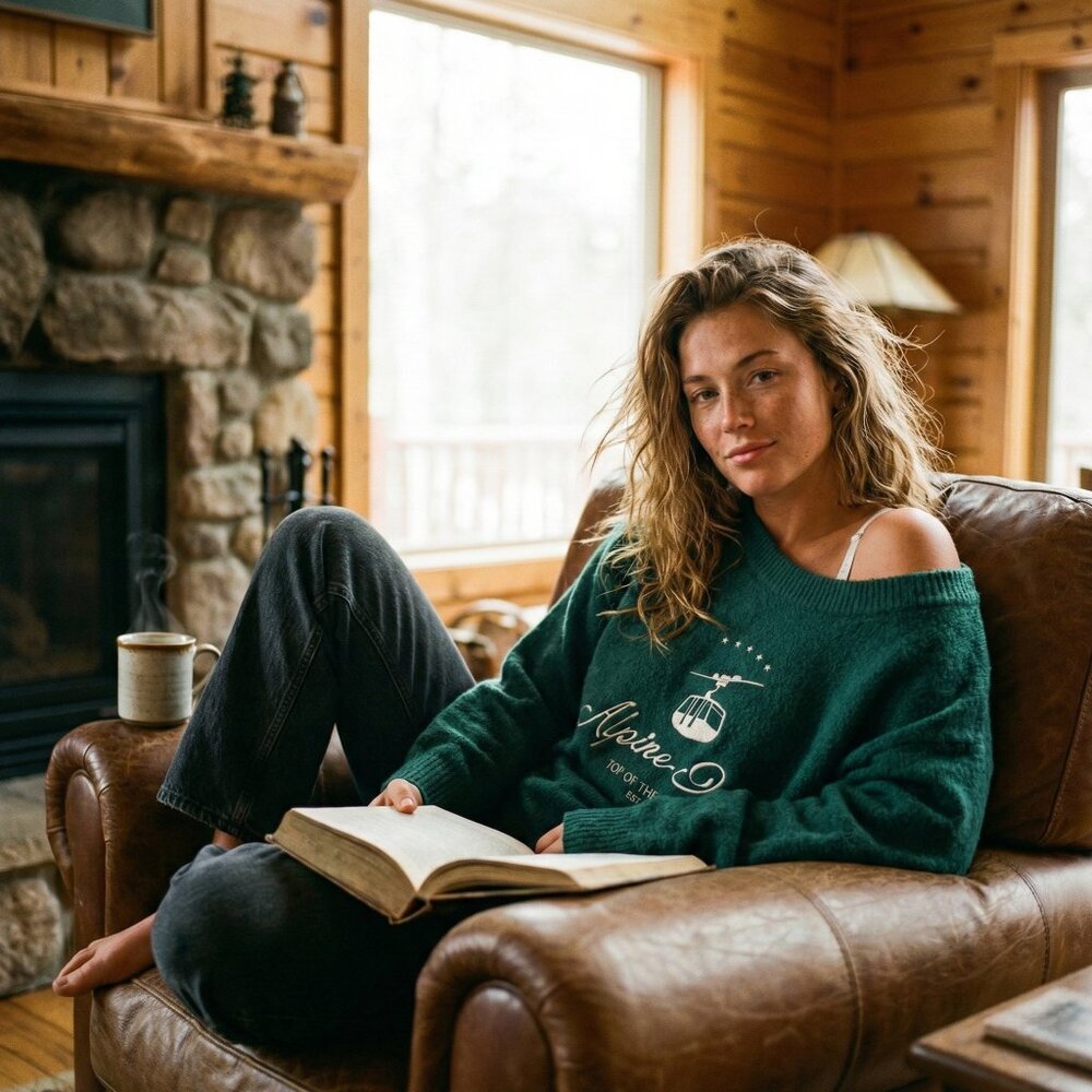 Universal Thread Alpine Hotel Sweater Women XL Green Graphic Pullover Cozy Cabin